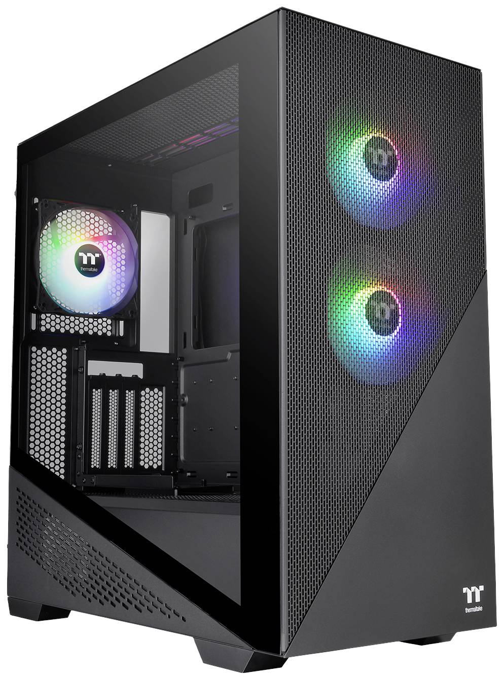 Thermaltake CA-1S4-00M1WN-00 Midi-Tower PC-Gehäuse Schwarz 3 Vorinstallierte LED Lüfter, LCS Kompatibel, Seitenfenster, Für DIY