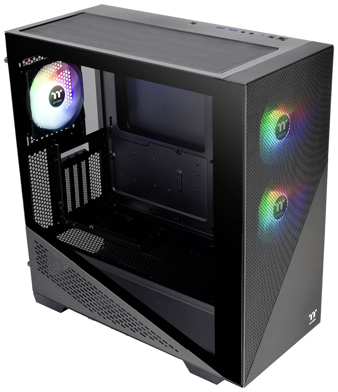 Thermaltake CA-1S4-00M1WN-00 Midi-Tower PC-Gehäuse Schwarz 3 Vorinstallierte LED Lüfter, LCS Kompatibel, Seitenfenster, Für DIY