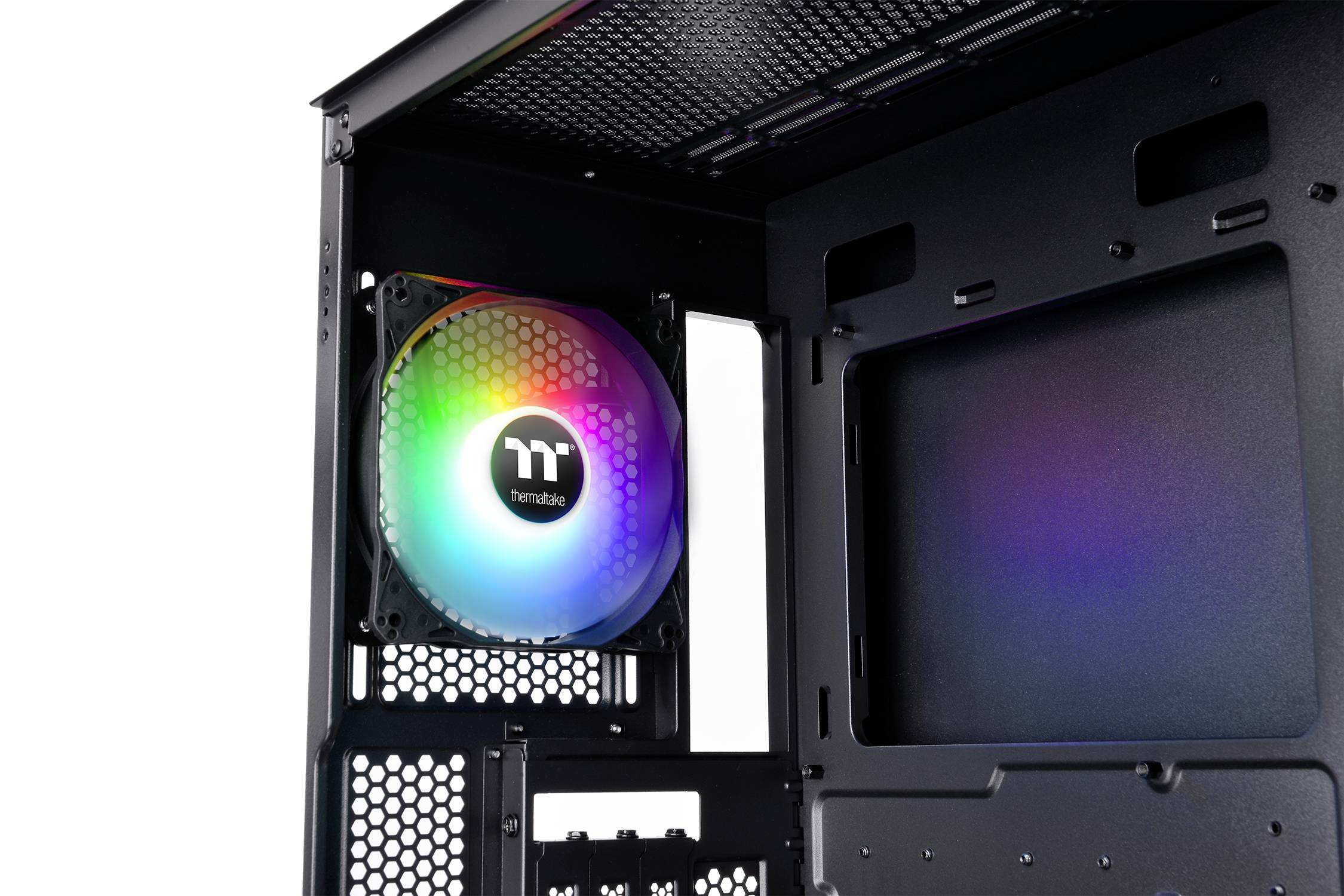 Thermaltake CA-1S4-00M1WN-00 Midi-Tower PC-Gehäuse Schwarz 3 Vorinstallierte LED Lüfter, LCS Kompatibel, Seitenfenster, Für DIY