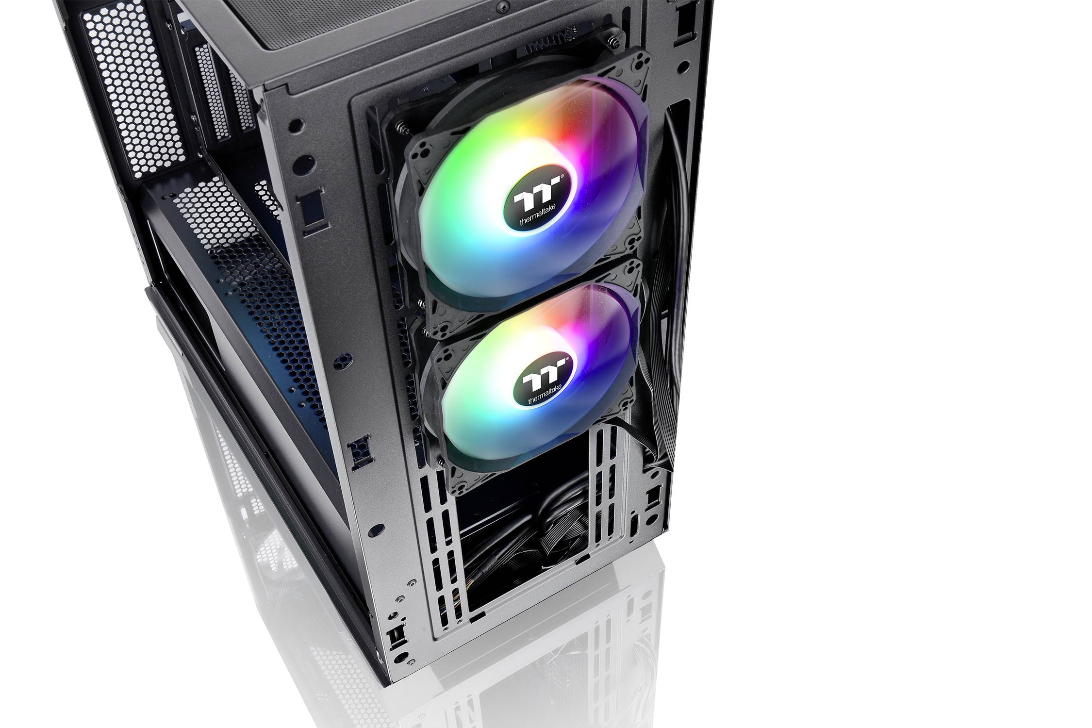 Thermaltake CA-1S4-00M1WN-00 Midi-Tower PC-Gehäuse Schwarz 3 Vorinstallierte LED Lüfter, LCS Kompatibel, Seitenfenster, Für DIY