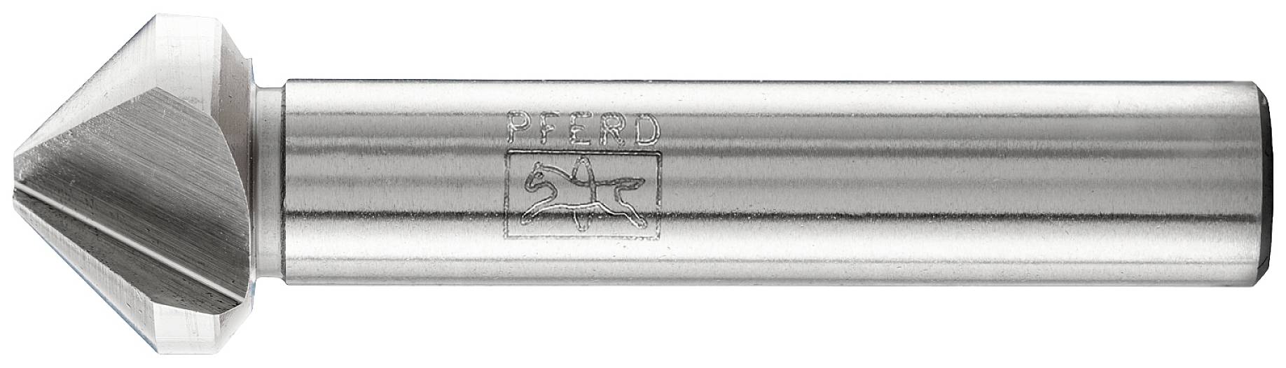 Ein Kegelsenker aus Metall mit zylindrischem Schaft, geeignet zum Entgraten und Ansenken von Bohrlöchern in Metalloberflächen.