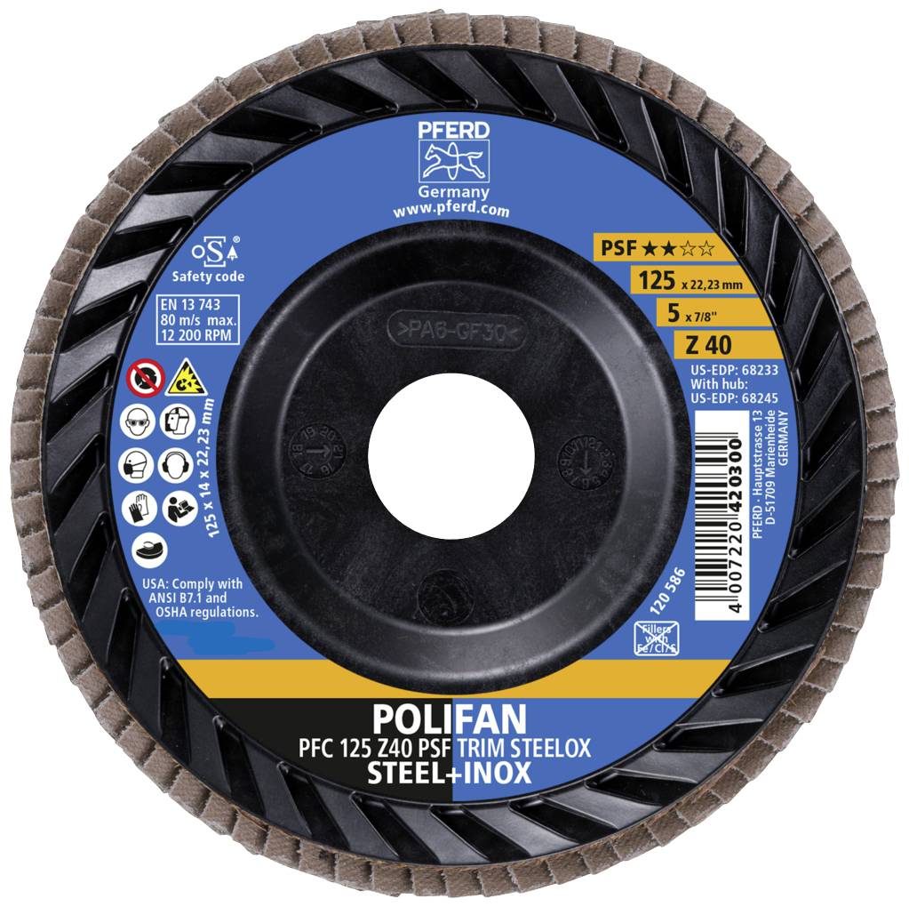 PFERD TOOLS 67771124 Fächerschleifscheibe Durchmesser 125 mm Bohrungs-Ø 22.23 mm Edelstahl, Stahl 10 St.
