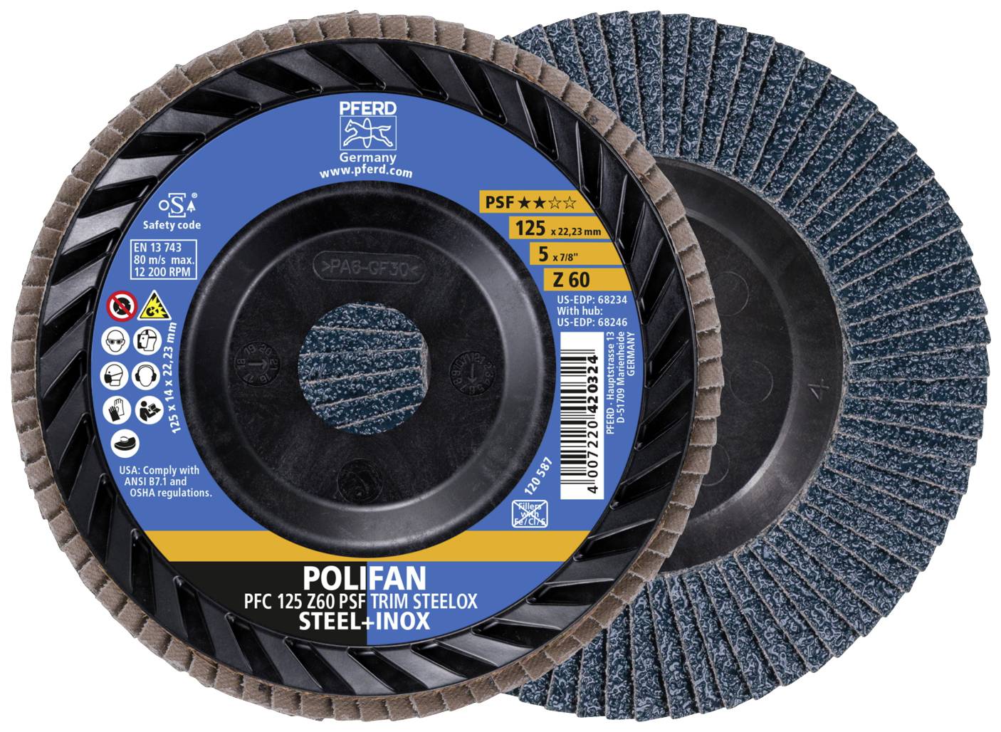 PFERD TOOLS 67771126 Fächerschleifscheibe Durchmesser 125 mm Bohrungs-Ø 22.23 mm Edelstahl, Stahl 10 St.