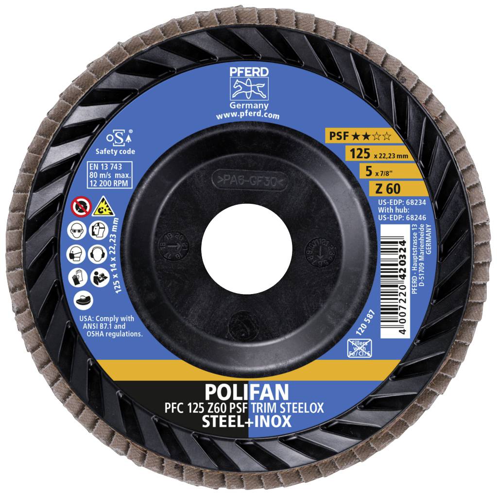 PFERD TOOLS 67771126 Fächerschleifscheibe Durchmesser 125 mm Bohrungs-Ø 22.23 mm Edelstahl, Stahl 10 St.