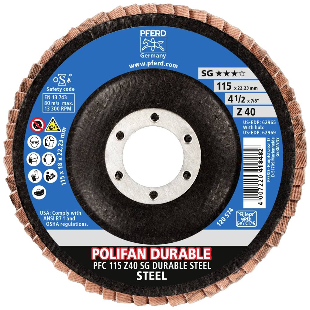 'POLIFAN DURABLE PFC 115 Z40 SG' Trennscheibe von PFERD, geeignet für Stahl, Durchmesser 115 mm, Umdrehungen pro Minute 13.300.
