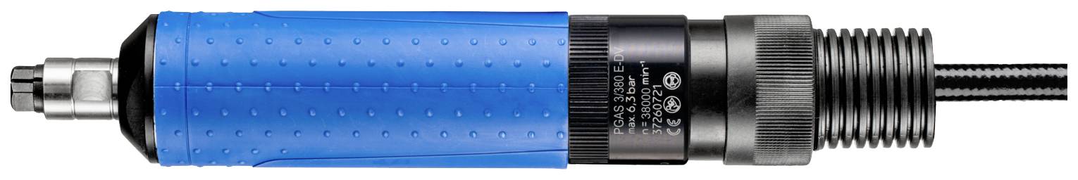 Ein blauer pneumatischer Schraubendreher mit schwarzem Griff, geeignet für Montagearbeiten und präzises Schrauben.