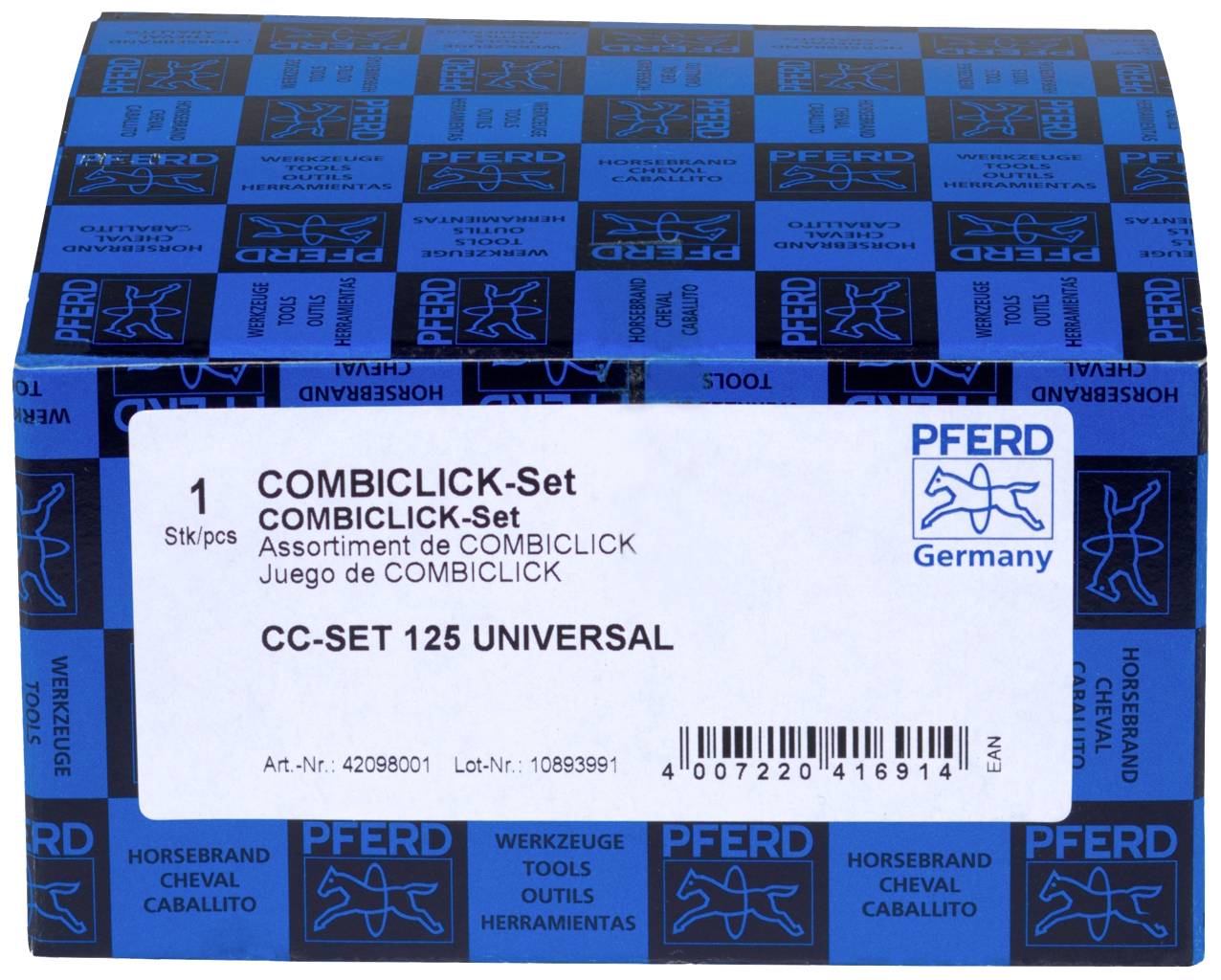 PFERD TOOLS 42098001 COMBICLICK-Fiberscheiben-Set Korund Ø125mm A36, 60, 80, 120 mit CC-H-GT-Stützteller für universelle
