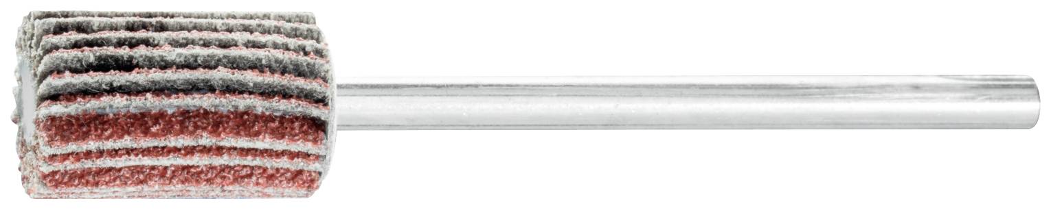 Schleifwerkzeug mit zylindrischen Schleiflamellen an einem Metallstab, verwendet zum Bearbeiten oder Polieren von Oberflächen.