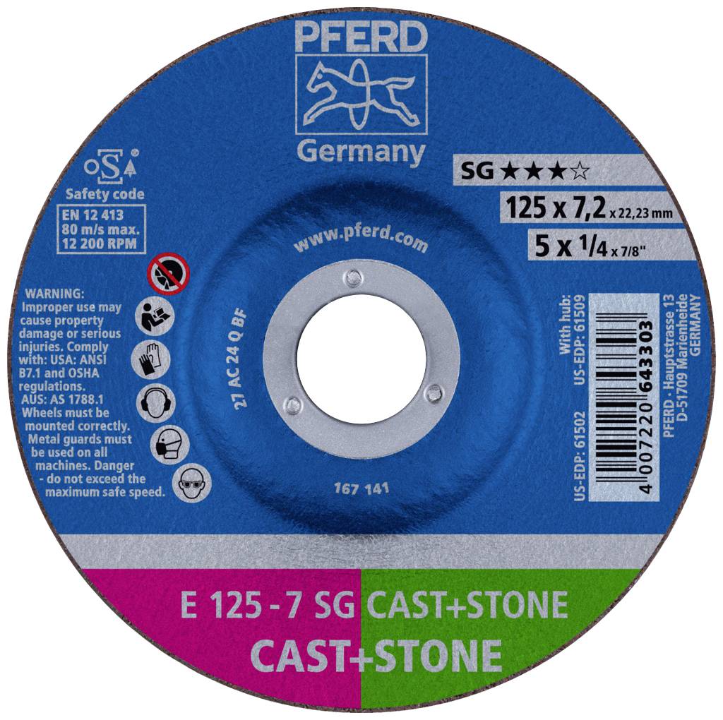 PFERD 69298075 E 125-7 SG CAST+STONE (2) Schruppscheibe gerade Durchmesser 125mm Bohrungs-Ø 22.23mm 1St.