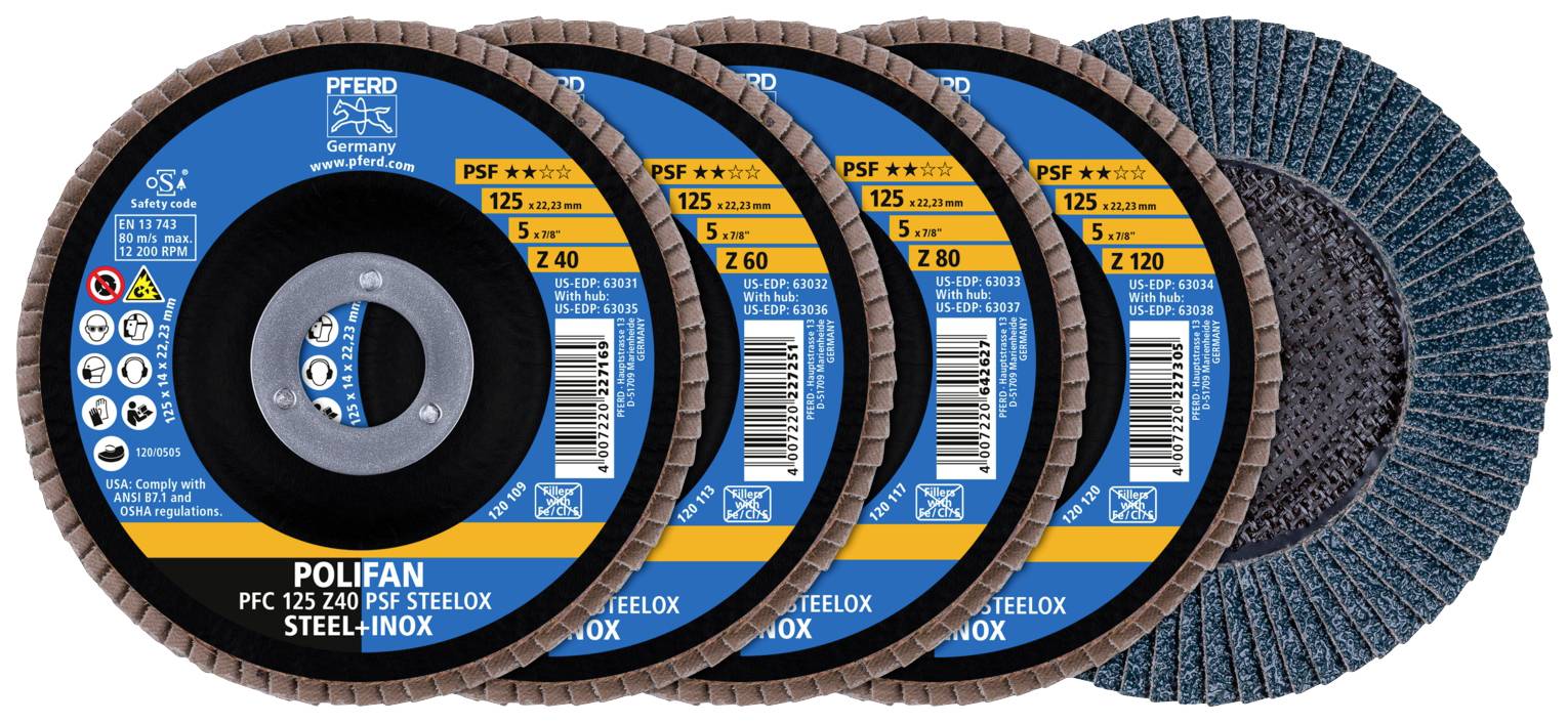 PFERD TOOLS 69198300 Fächerschleifscheibe Durchmesser 125mm Bohrungs-Ø 22.23mm Edelstahl, Stahl 1 Set