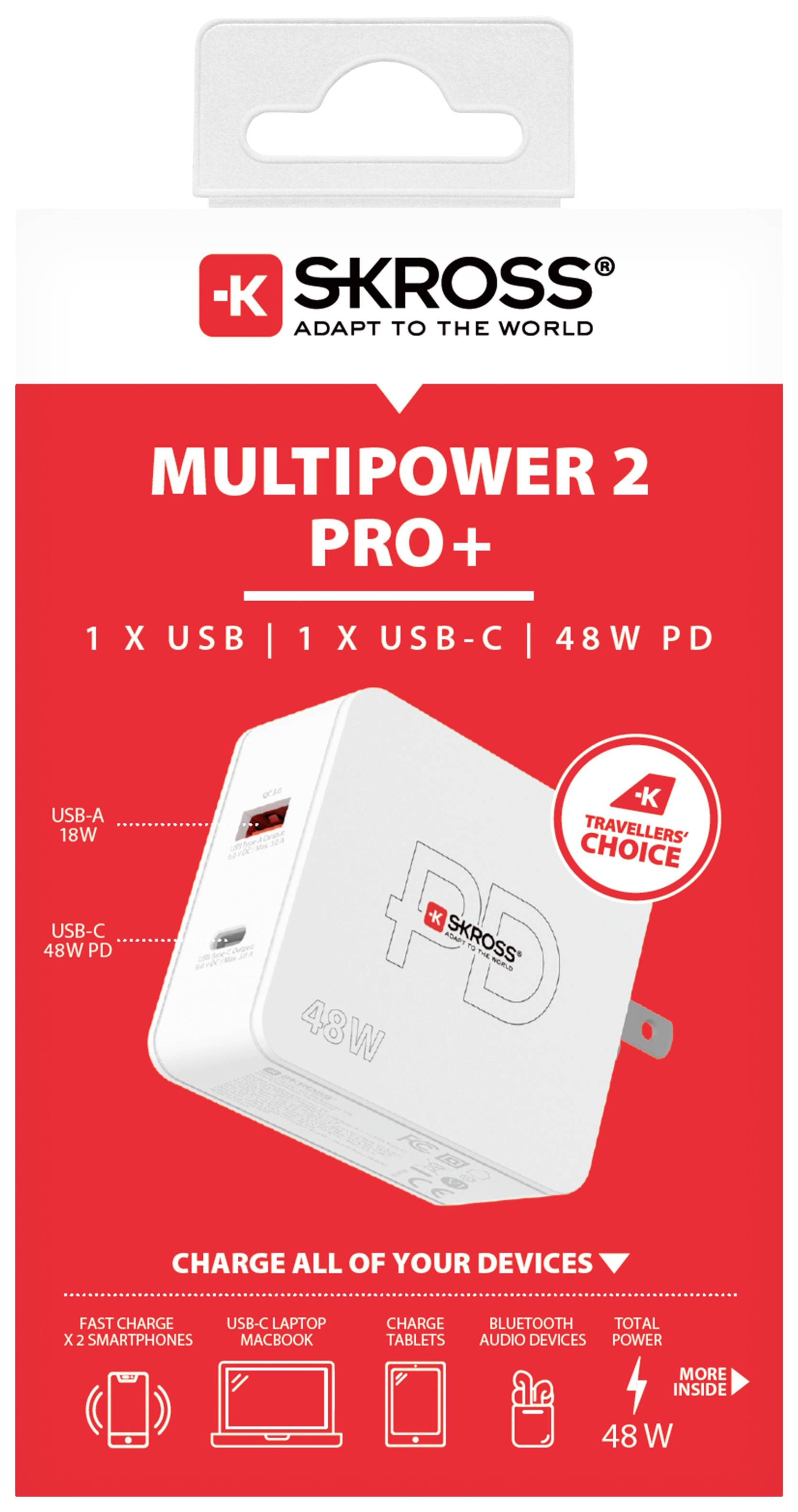Skross Multipower 2 Pro+ US USB Ladegerät 48 W 1x USB-A, 1x USB-C® Innenbereich