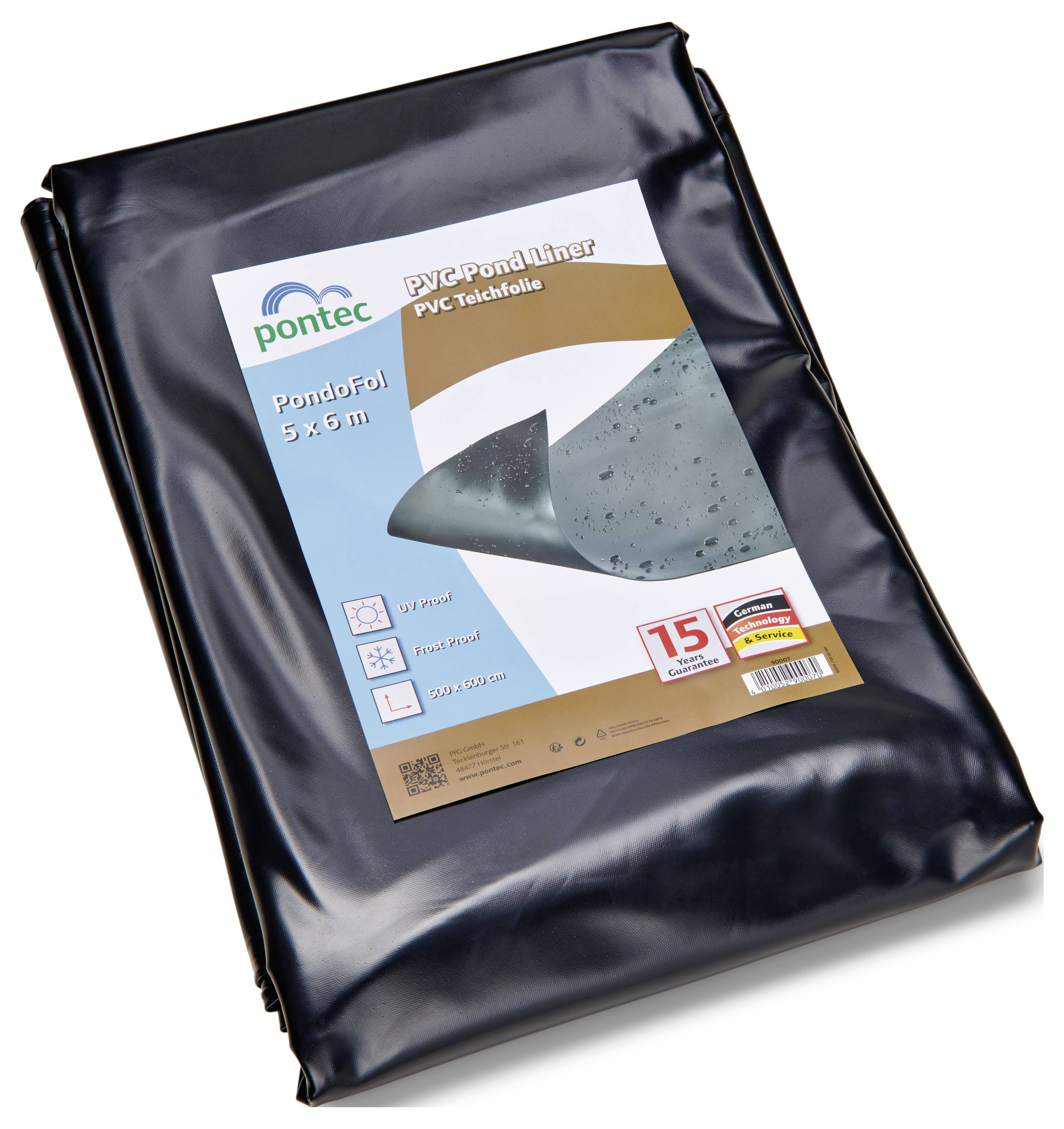 Pontec PVC Teichfolie 5x6m, Teichauskleidung, 15 Jahre Garantie, schwarze wasserdichte Plane. UV- und frostbeständig, geeignet für Teiche.
