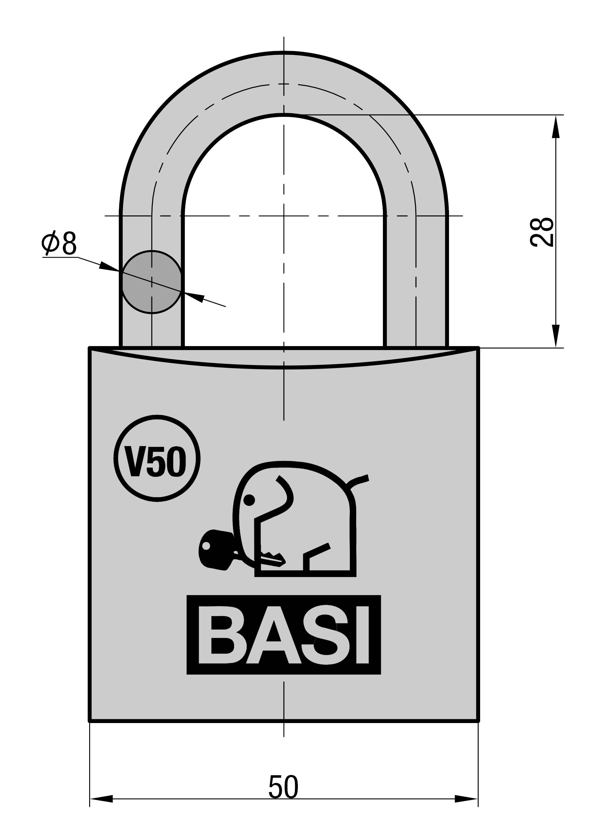 Basi V5090-0050 Vorhängeschloss 50mm verschieden schließend Schlüsselschloss