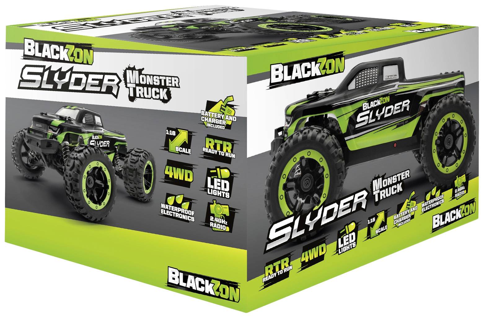 Blackzon Slyder MT 1/16 Grün Brushed 1:16 RC Modellauto Elektro Monstertruck Allradantrieb (4WD) RtR 2,4GHz