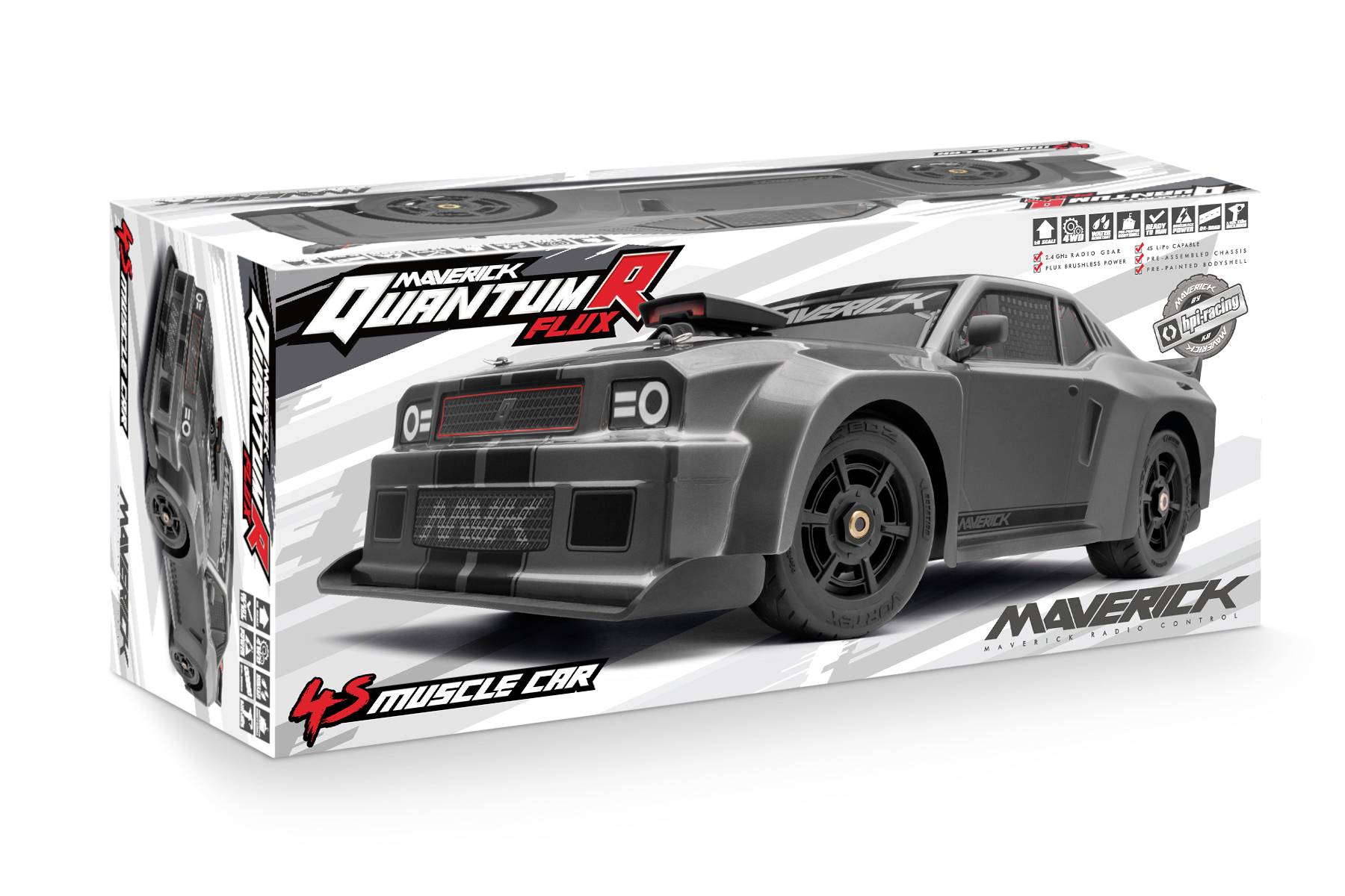 Maverick QuantumR Flux 4S 1/8 Muscle Car Grau Brushless 1:8 RC Modellauto Elektro Sportwagen Allradantrieb (4WD) RtR 2,4 GHz