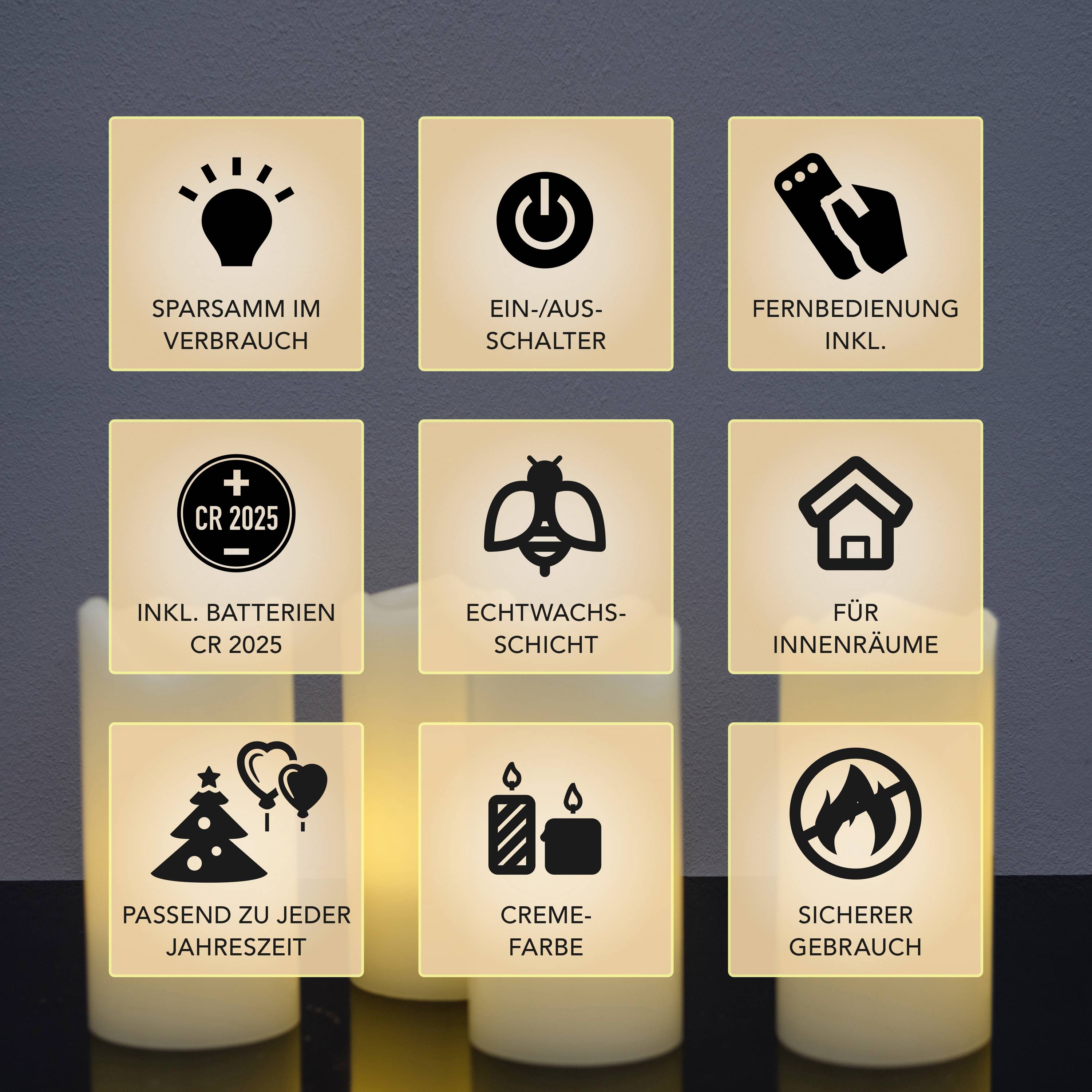 X4-LIFE 701973 LED-Echtwachskerze 4er Set mit Fernbedienung