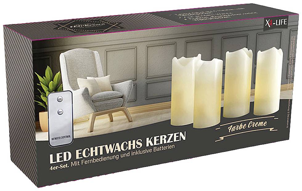 X4-LIFE 701973 LED-Echtwachskerze 4er Set mit Fernbedienung