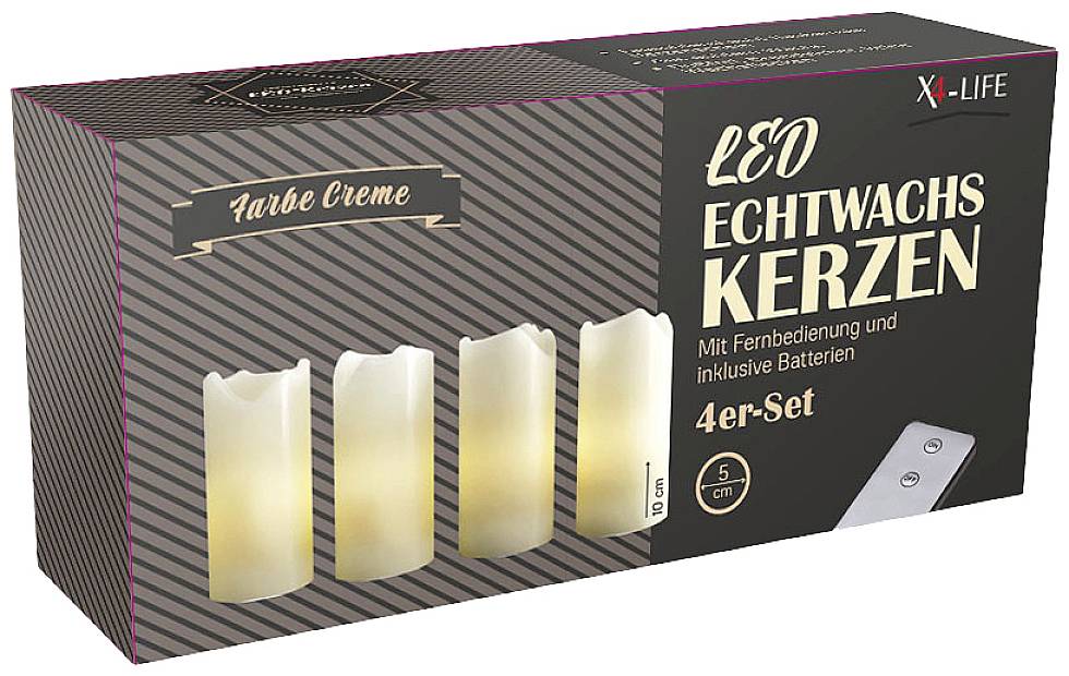 X4-LIFE 701973 LED-Echtwachskerze 4er Set mit Fernbedienung