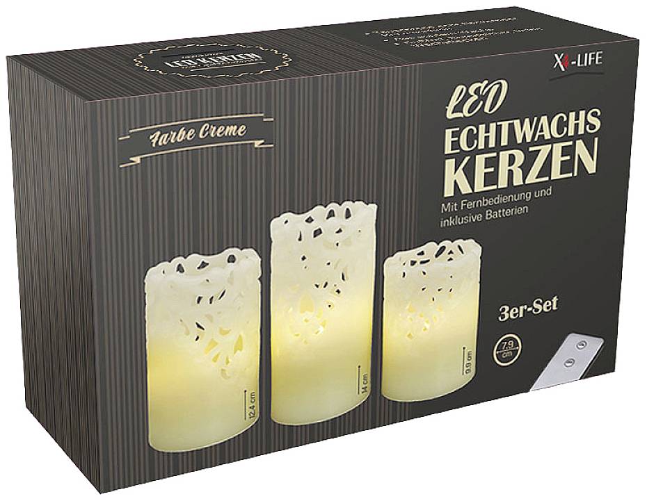 X4-LIFE 701974 LED-Echtwachskerze 3er Set mit Fernbedienung