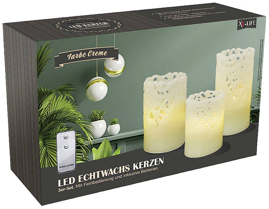 X4-LIFE 701974 LED-Echtwachskerze 3er Set mit Fernbedienung