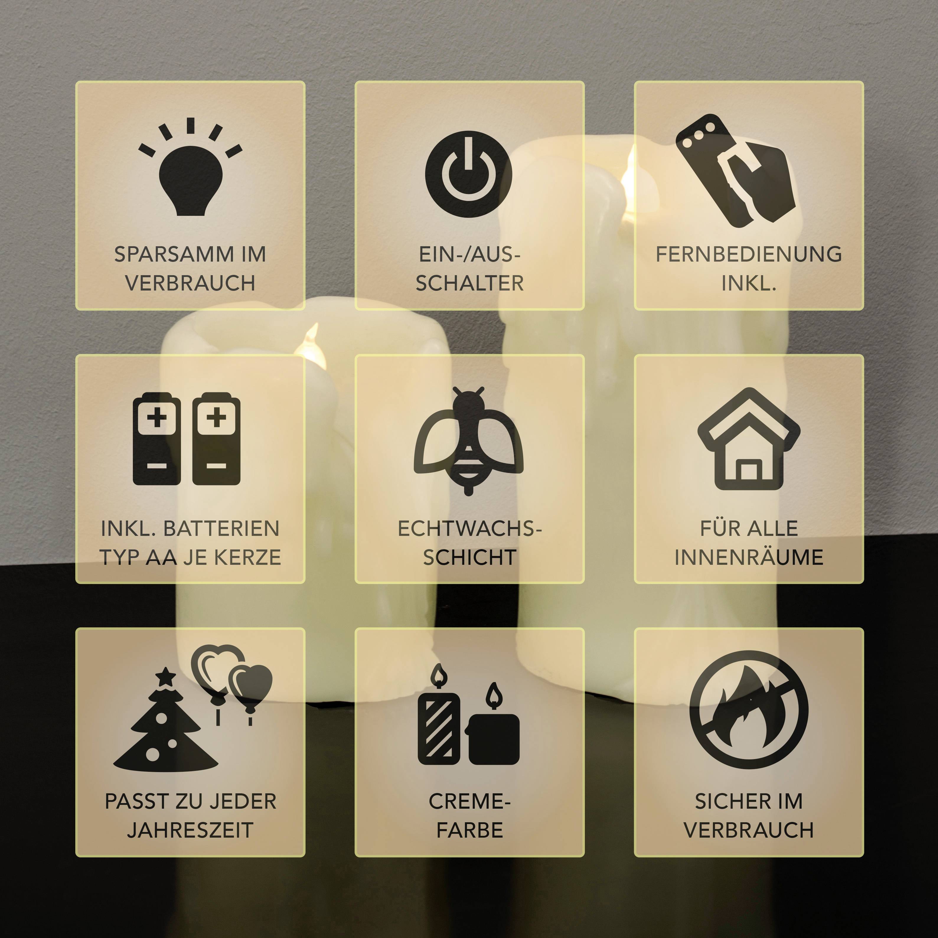 X4-LIFE 701975 LED-Echtwachskerze 2er Set mit Fernbedienung