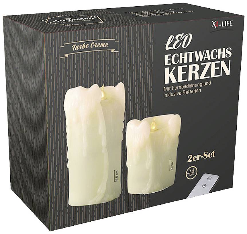 X4-LIFE 701975 LED-Echtwachskerze 2er Set mit Fernbedienung
