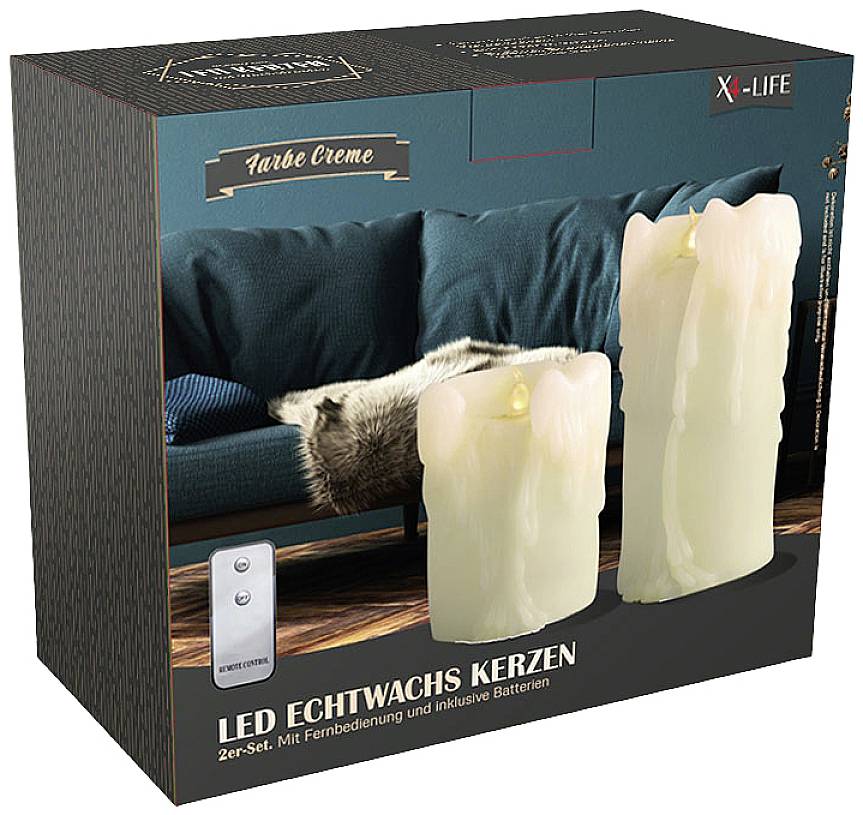 X4-LIFE 701975 LED-Echtwachskerze 2er Set mit Fernbedienung