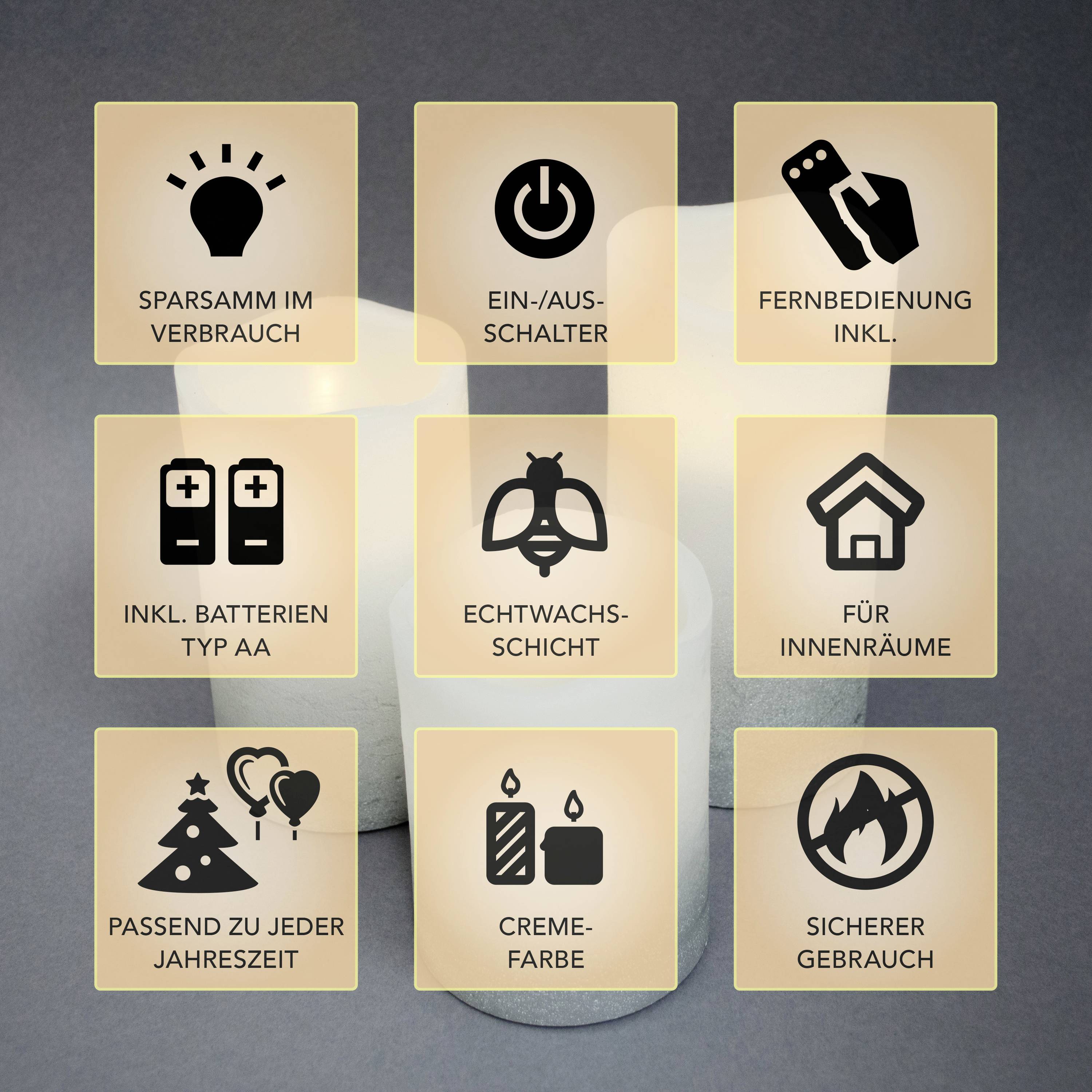 X4-LIFE 701976 LED-Echtwachskerze 3er Set mit Fernbedienung