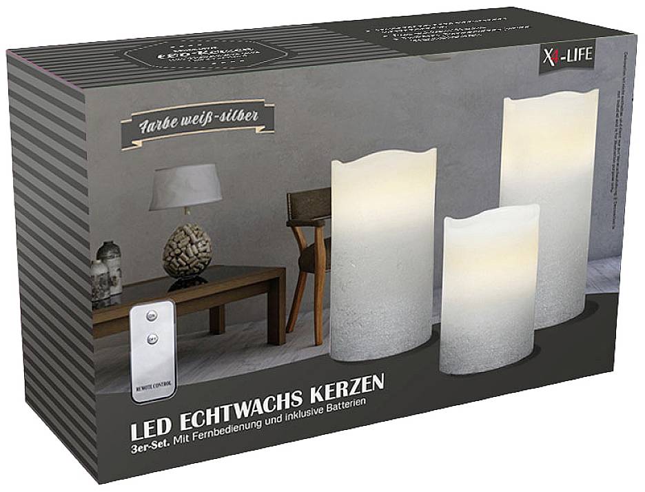 X4-LIFE 701976 LED-Echtwachskerze 3er Set mit Fernbedienung