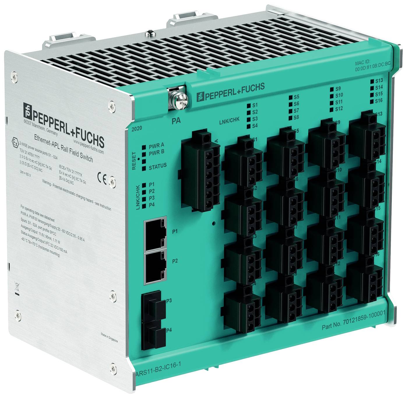 Pepperl+Fuchs 70121859-100007 ARS11-B2-IC16-2 Ethernet-APL Rail Field Switch