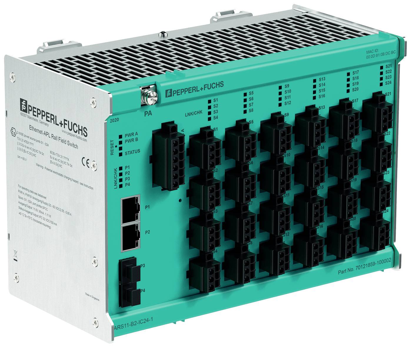 Pepperl+Fuchs 70121859-100011 ARS12-B2-IC24-2 Ethernet-APL Rail Field Switch