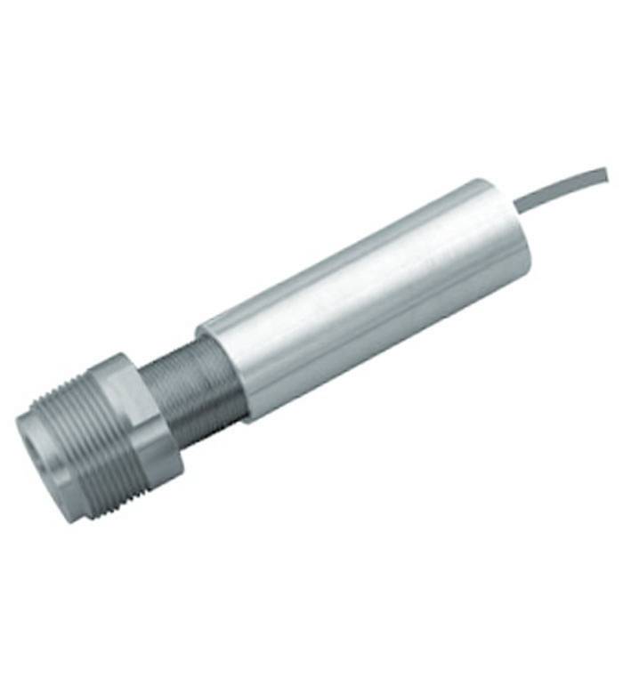 Ein silberner zylindrischer Sensor mit Anschlusskabel, geeignet für industrielle Anwendungen und Automatisierungssysteme.
