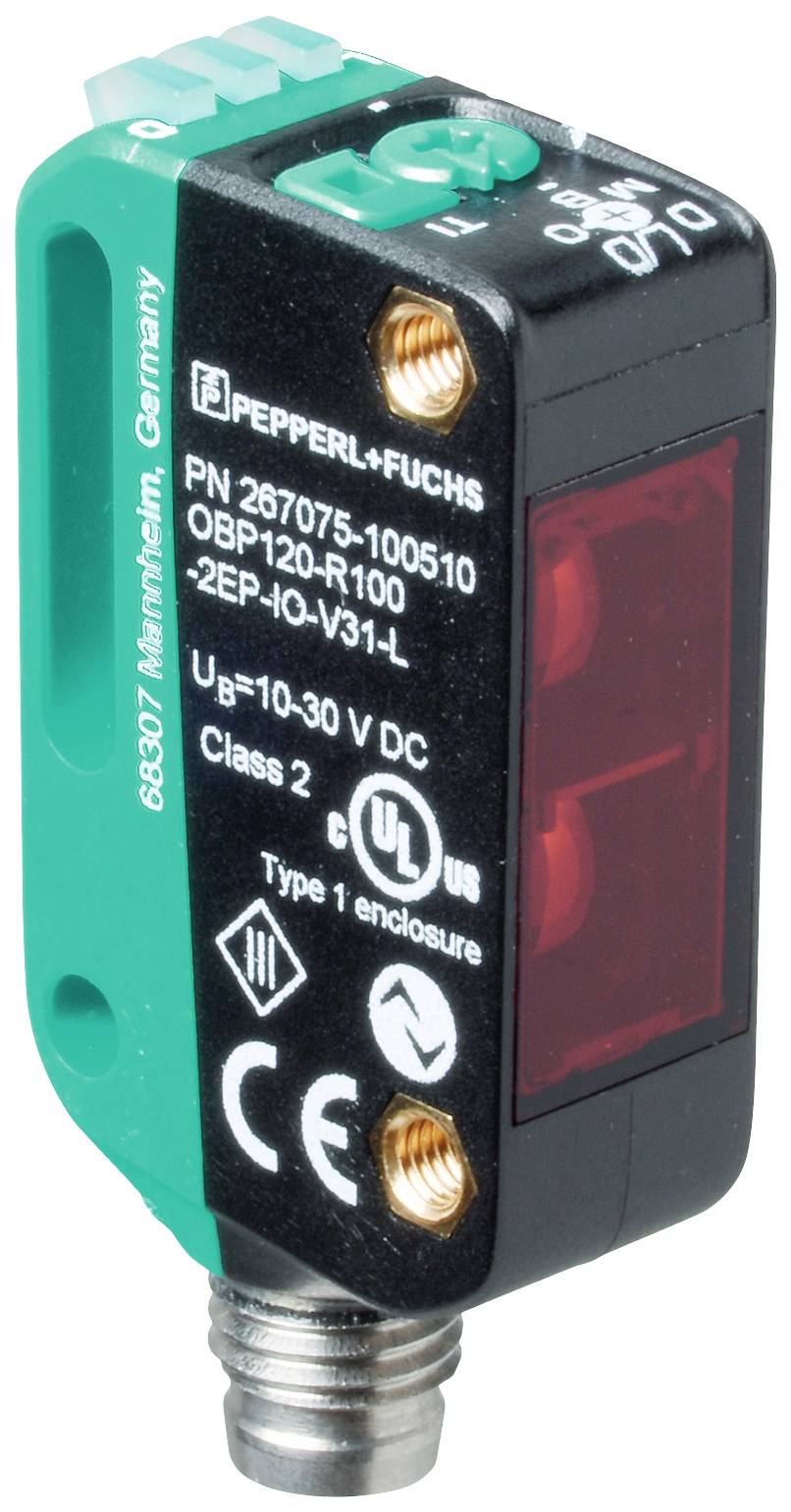 Pepperl+Fuchs 267075-100510 OBP120-R100-2EP-IO-V31-L Triggermarkensensor 1 St. (L x B x H) 21.5 x 11 x 44.5mm