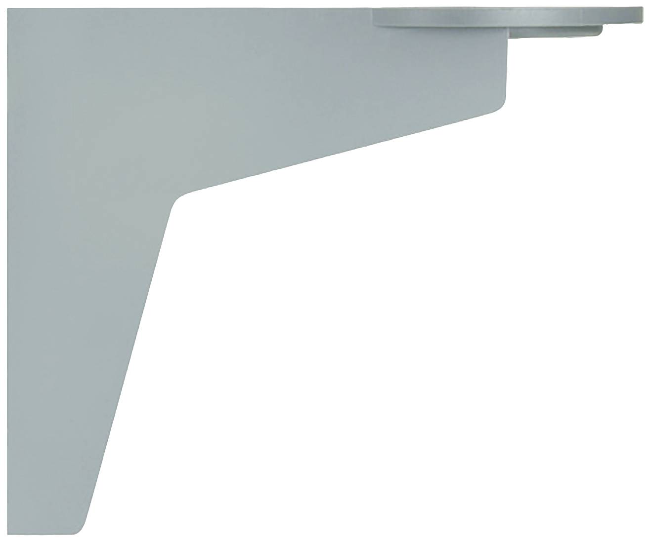 Eine graue, abstrakte Form mit abgerundeter Kante, möglicherweise ein Teil eines größeren Designs oder einer technischen Struktur.