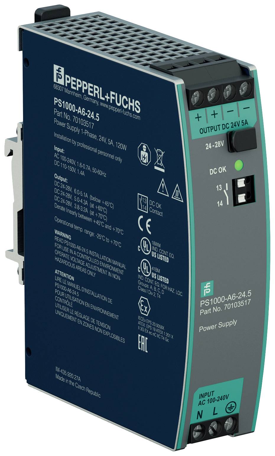Pepperl+Fuchs 70103517 Hutschienen-Netzteil (DIN-Rail) 24 V/DC 5 A 120 W Inhalt 1 St.