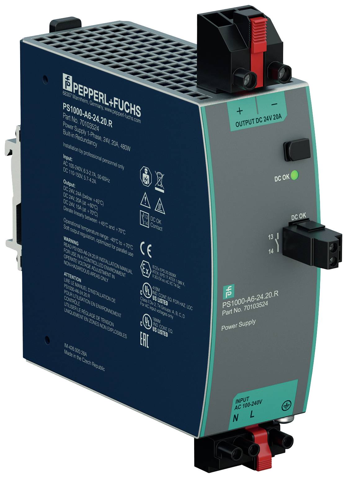 Pepperl+Fuchs 70103524 Hutschienen-Netzteil (DIN-Rail) 24 V/DC 20 A 480 W Inhalt 1 St.