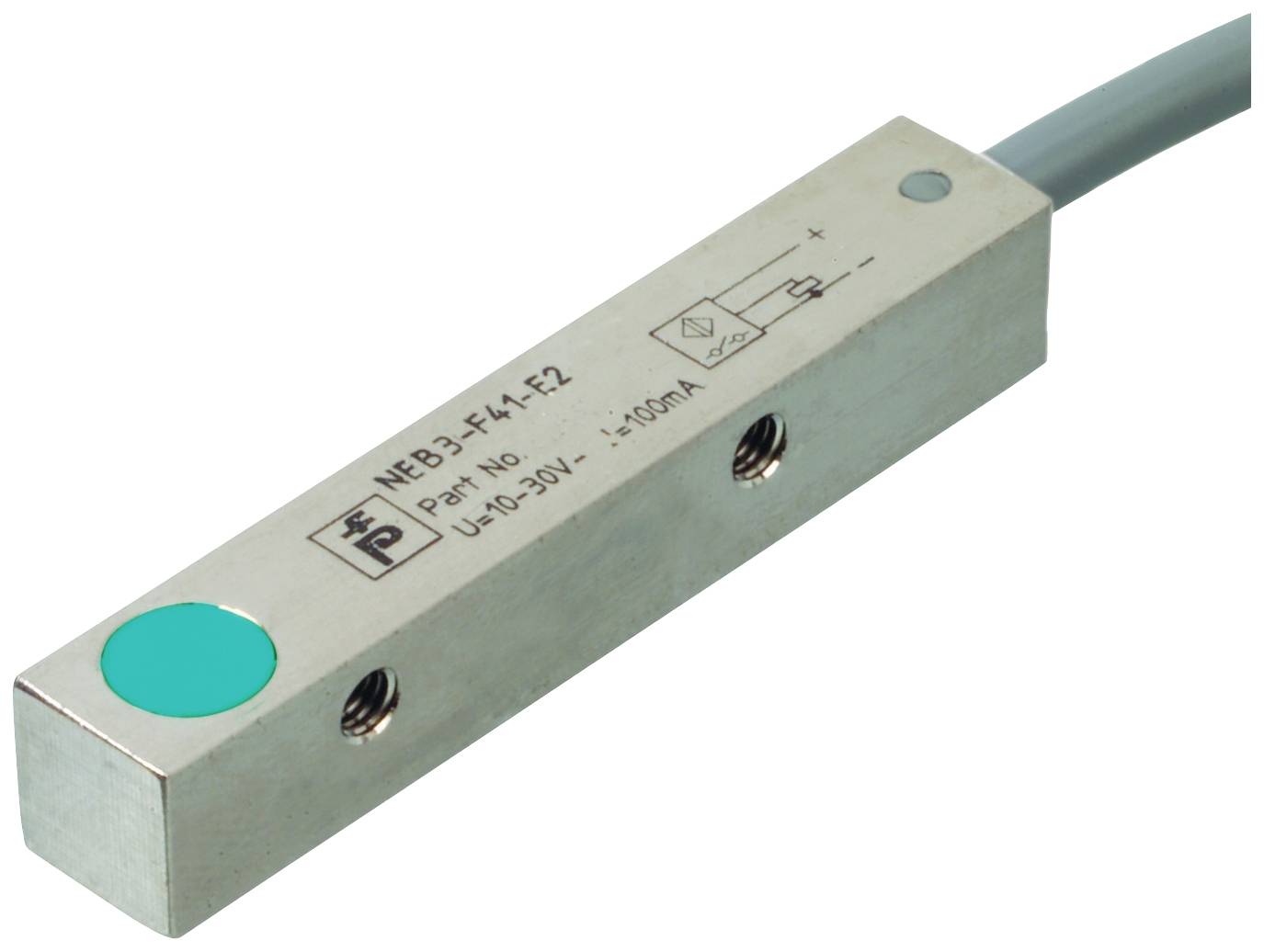 Ein länglicher Sensor mit Beschriftung und Kabel; Teil eines elektrischen Systems, vermutlich zur Positionserfassung.