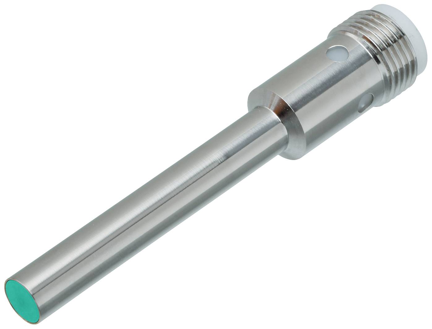Metallsonde mit zylinderförmigem Schaft und grünem Ende. Wird oft in technischen Anwendungen eingesetzt.