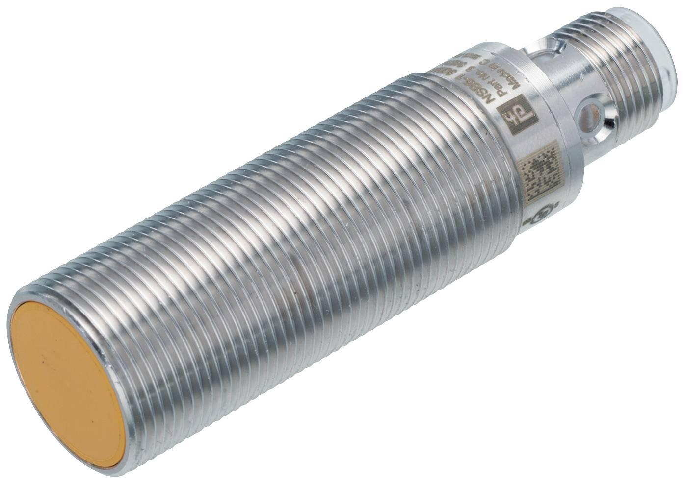 Induktiver Sensor in zylindrischer Bauform, hauptsächlich in metallischen Anwendungen zur berührungslosen Erfassung von Objekten genutzt.