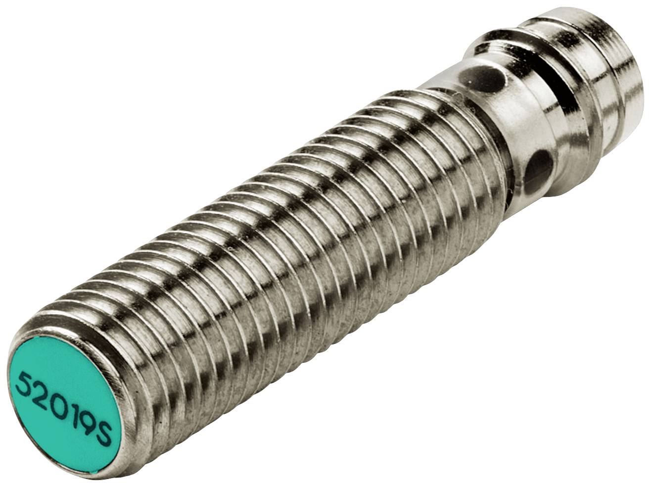 Metallischer Zylinder mit grünem Ende, Aufschrift '52019S'. Möglicher Bestandteil eines technischen oder mechanischen Geräts.