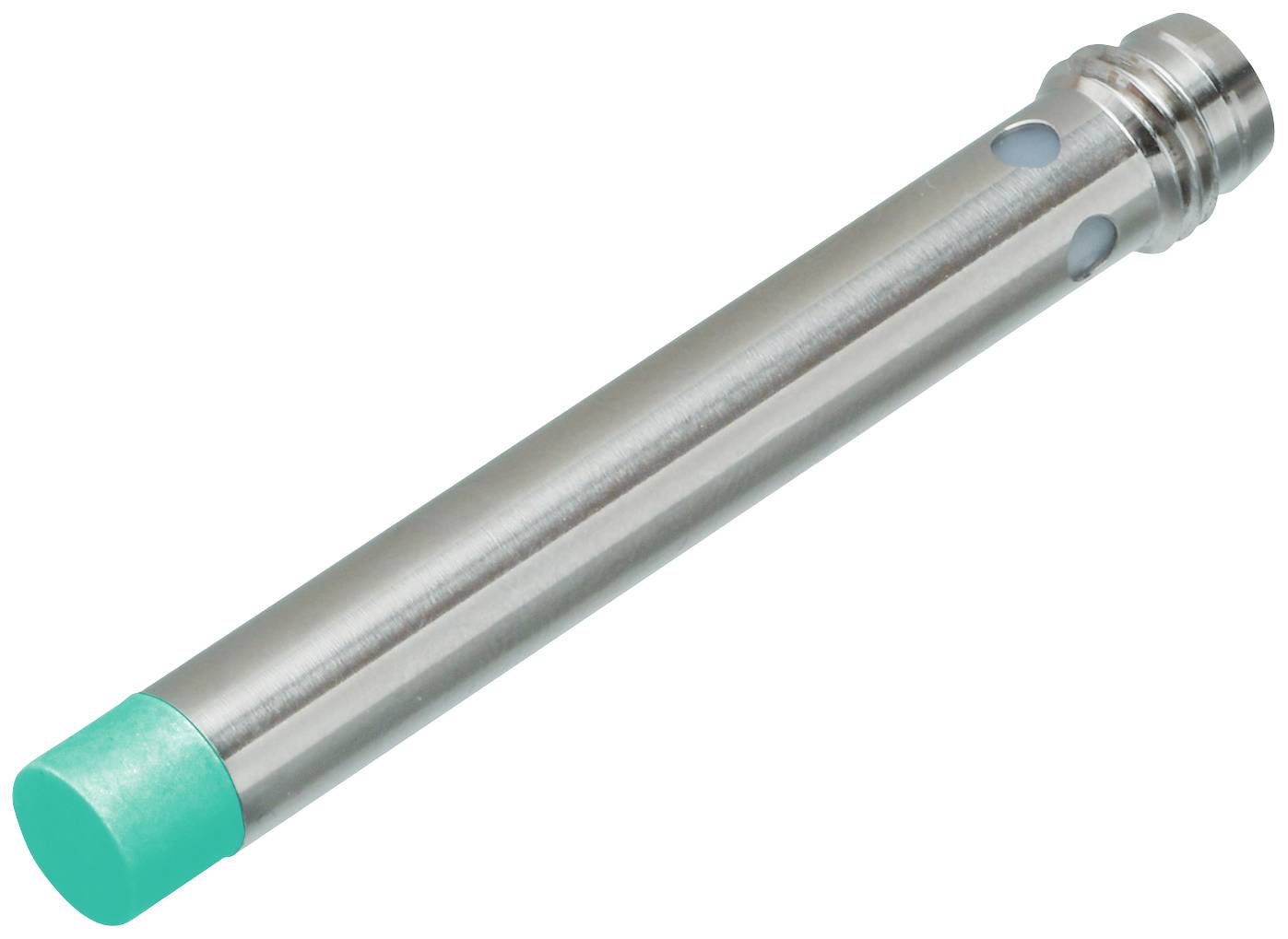 Metallzylinder mit gelber Kappe, seitlichen Löchern und geriffeltem Ende zur Befestigung.