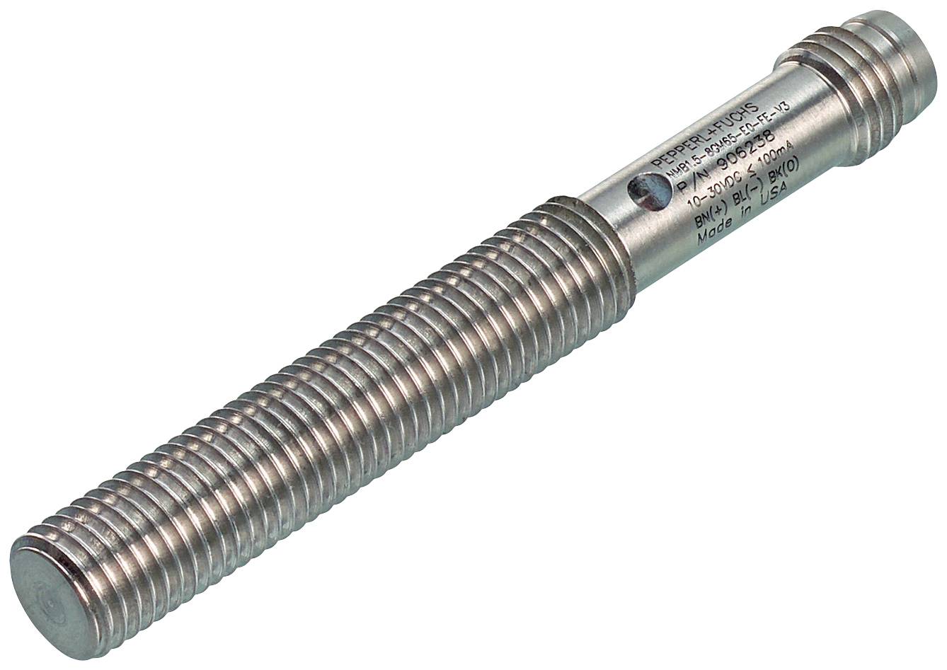 Ein metallischer Druckbolzen mit Rillen und Aufdruck, oft in technischen Anwendungen genutzt, zeigt Markierungen zur Größenangabe.