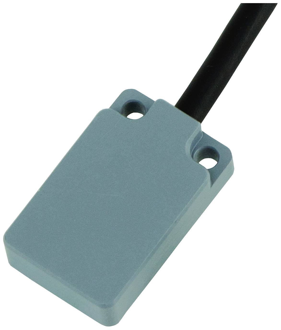 Ein rechteckiger, grauer Sensor mit Kabelanschluss, vermutlich zur Überwachung oder Erkennung von Gegenständen in industriellen Anwendungen.