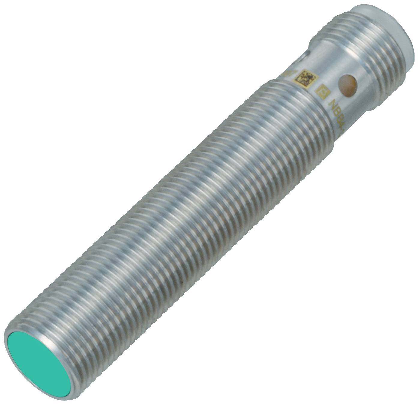 Metallsensor in zylindrischer Form mit Gewinde, geeignet für industrielle Anwendungen oder Automatisierung.