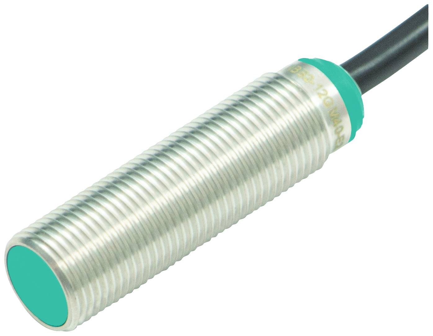 Zylindrischer Induktivsensor mit Kabel. Geeignet für die Erfassung von Metallobjekten in automatisierten Systemen.
