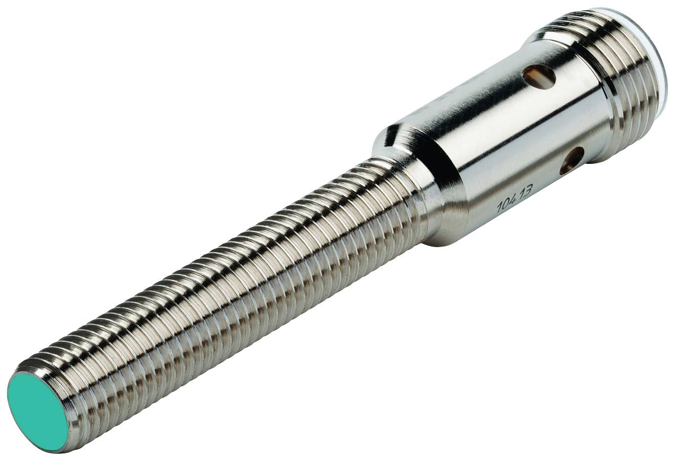 Ein metallischer Bolzen mit Gewinde und einem glatten Ende.
