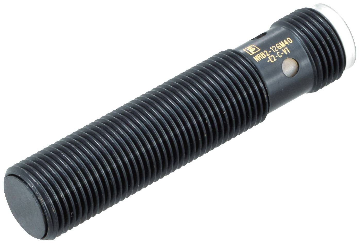 Ein schwarzer Stoßdämpfer mit gerilltem Zylinder und Metallspitze, gekennzeichnet mit 'MRD-212G40' und weiteren Markierungen.