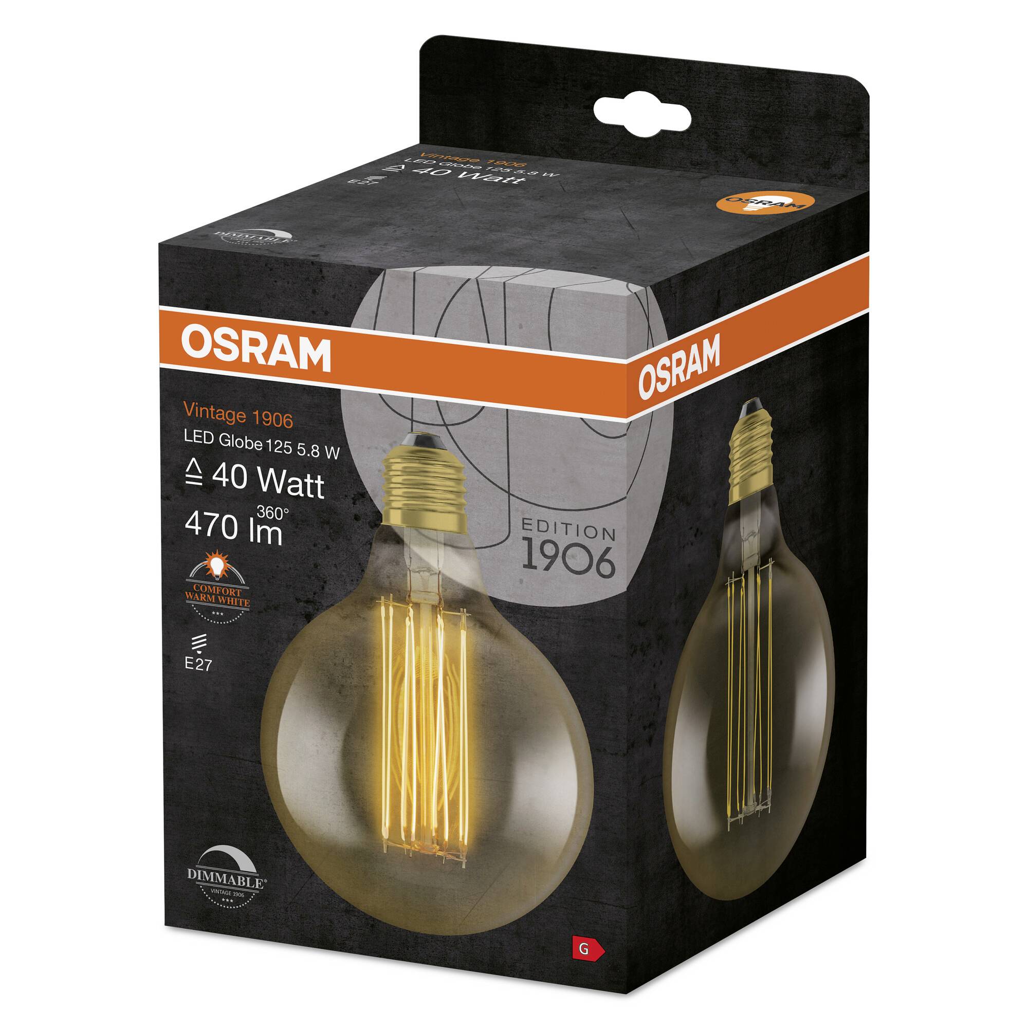 OSRAM 4058075761797 LED EEK G (A - G) E27 Globeform 5.8 W = 40 W Warmweiß (Ø x H) 124 mm x 124 mm 1 St.