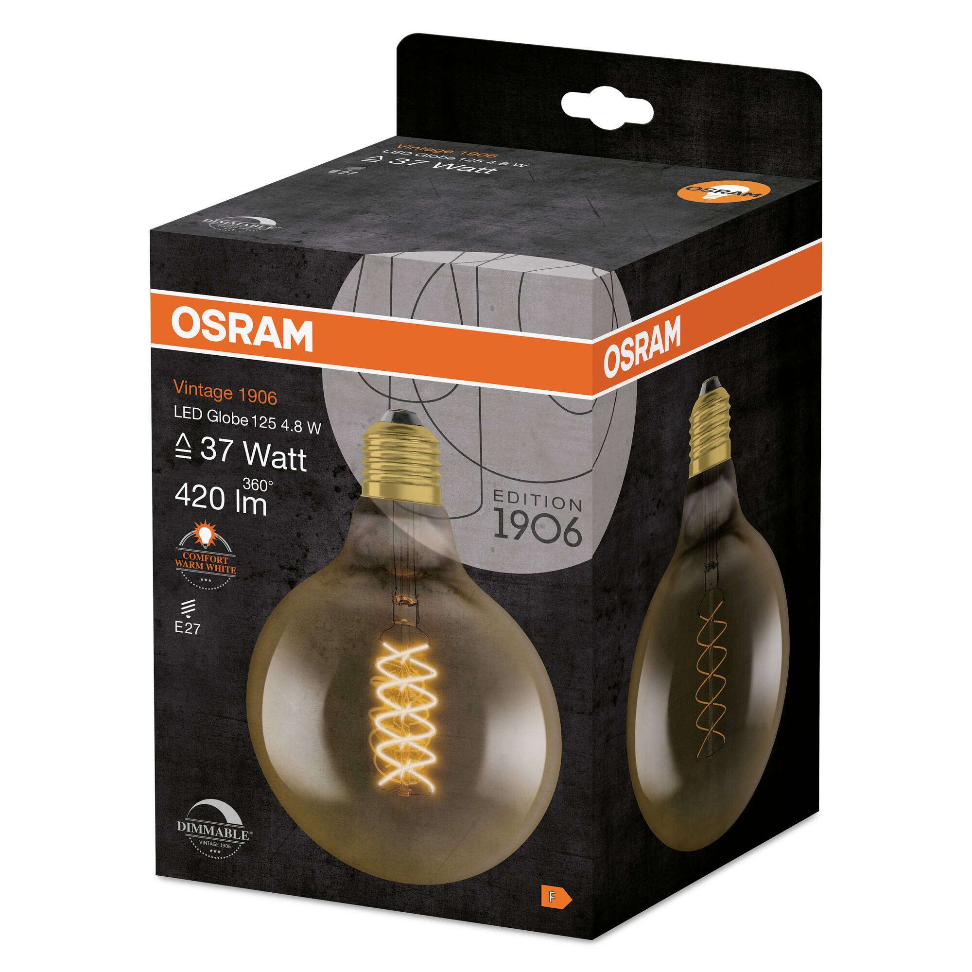 OSRAM HOMELIGHTING 4058075761650 LED EEK F (A - G) E27 Globeform 4.8W = 37W Warmweiß (Ø x H) 124mm x 124mm 1St.