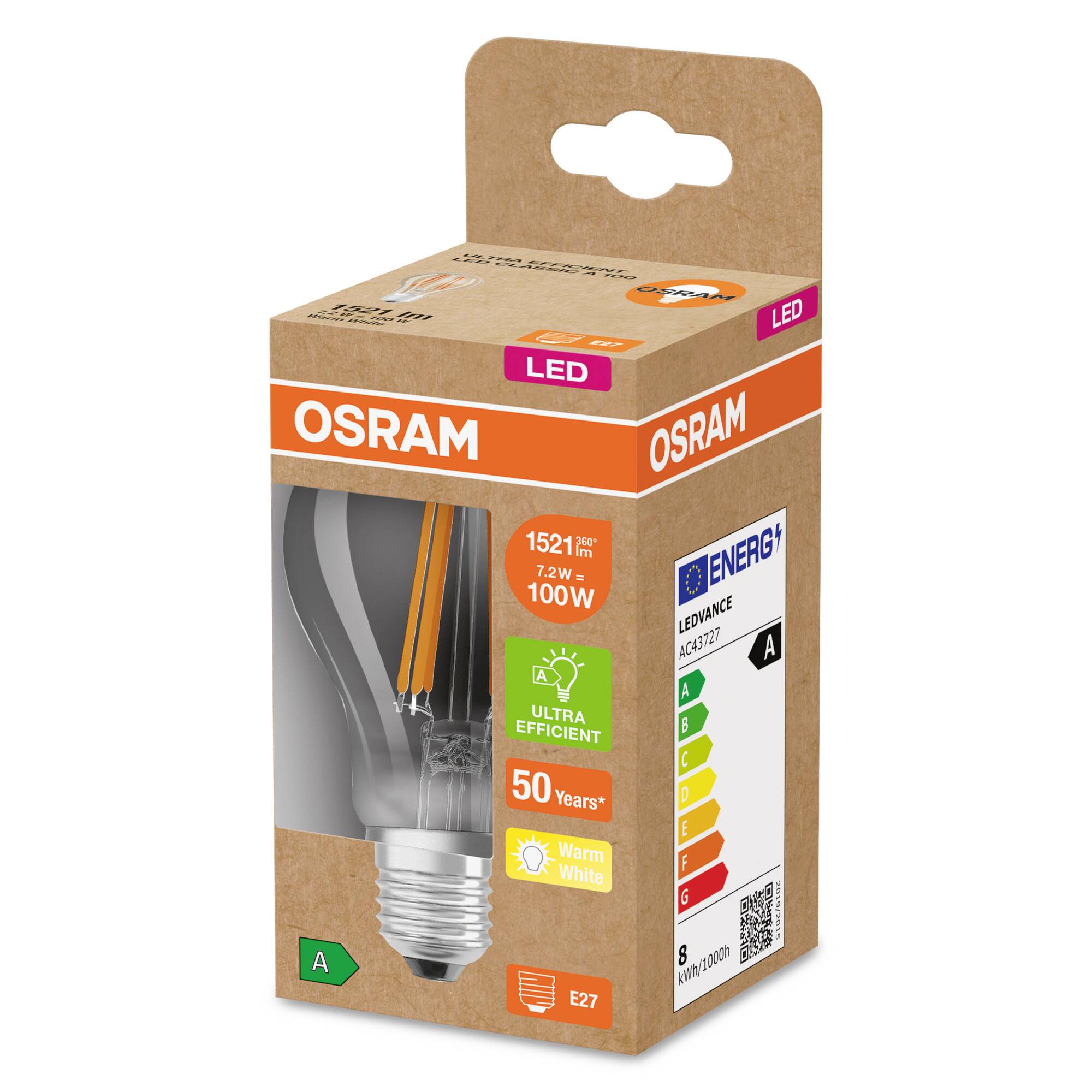 OSRAM HOMELIGHTING 4099854009532 LED EEK A (A - G) E27 Glühlampenform 7.2 W = 100 W Warmweiß (Ø x H) 60 mm x 60 mm 1 St.